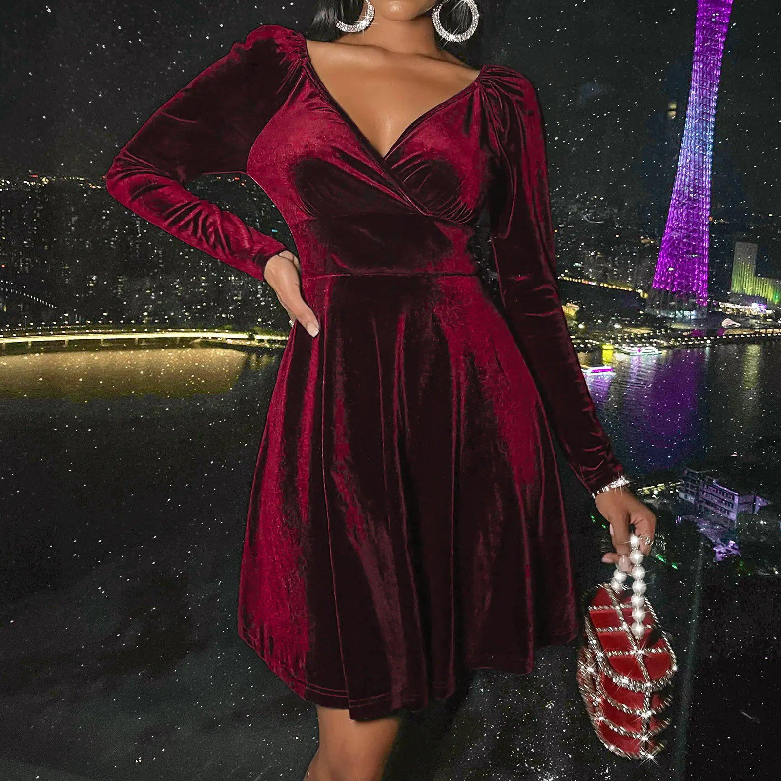 V-neck Velvet Dress